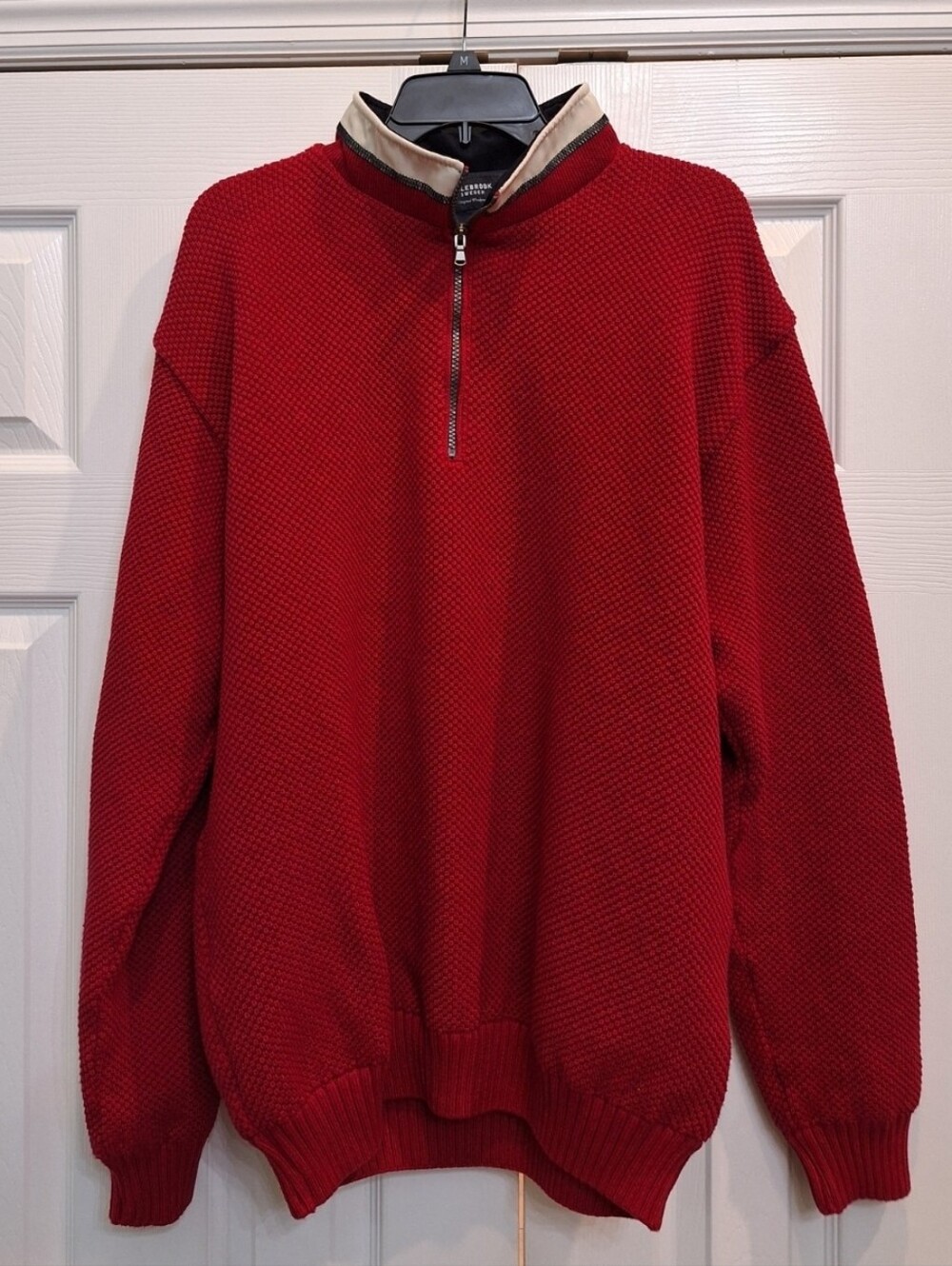 Men's Red Half-Zip Knit Sweater with Contrast Collar